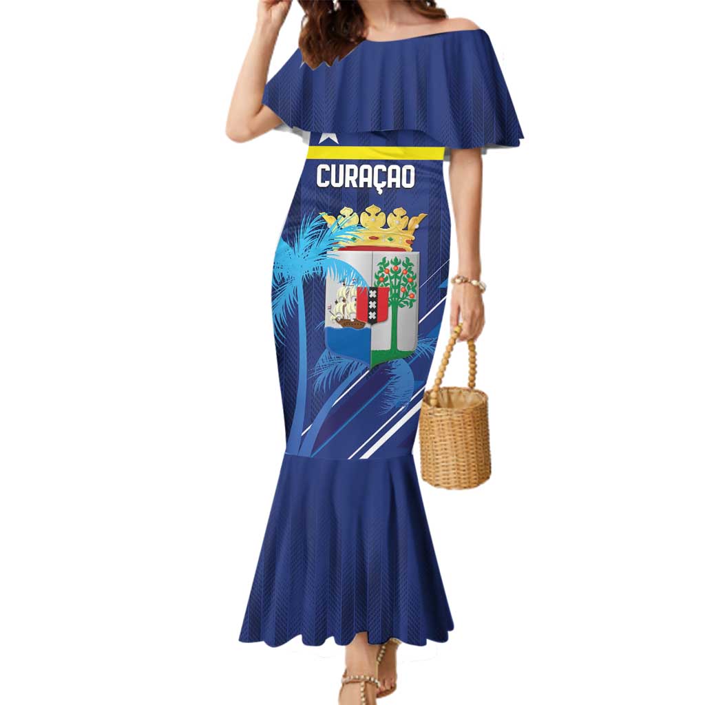 Personalized Curacao Flag Day Family Matching Mermaid Dress and Hawaiian Shirt Dia di Bandera