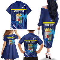 Personalized Curacao Flag Day Family Matching Off The Shoulder Long Sleeve Dress and Hawaiian Shirt Dia di Bandera