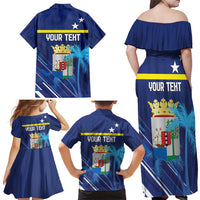 Personalized Curacao Flag Day Family Matching Off Shoulder Maxi Dress and Hawaiian Shirt Dia di Bandera