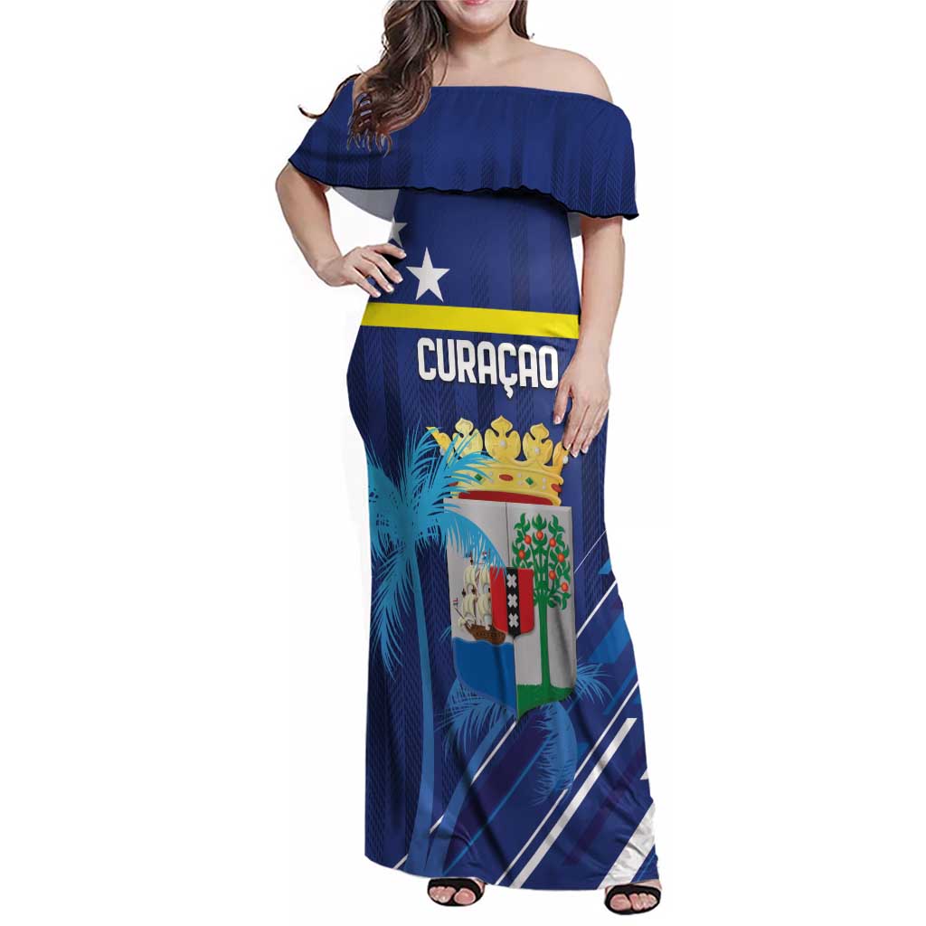 Personalized Curacao Flag Day Family Matching Off Shoulder Maxi Dress and Hawaiian Shirt Dia di Bandera