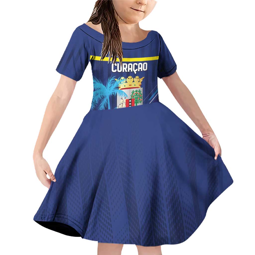 Personalized Curacao Flag Day Family Matching Off Shoulder Short Dress and Hawaiian Shirt Dia di Bandera