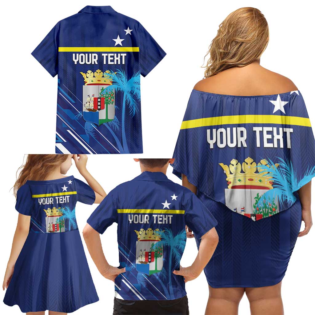 Personalized Curacao Flag Day Family Matching Off Shoulder Short Dress and Hawaiian Shirt Dia di Bandera