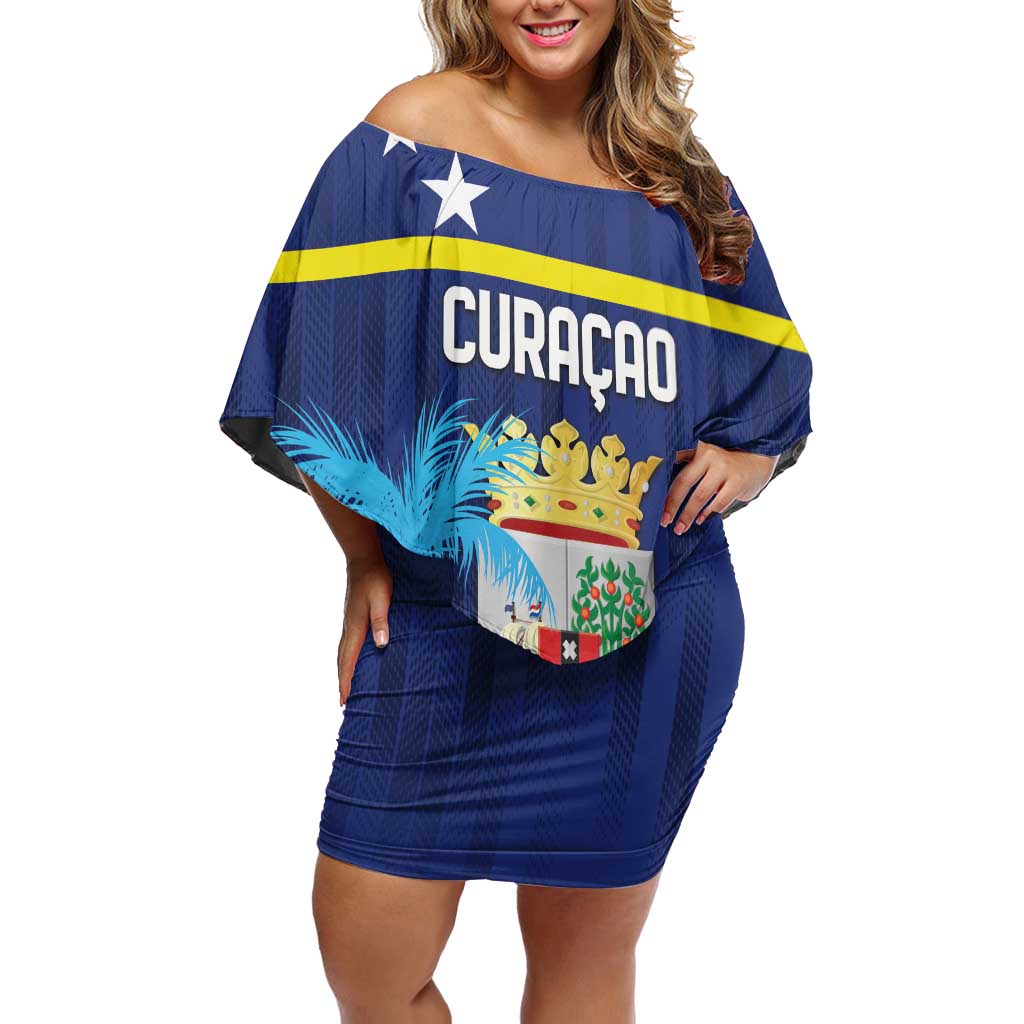 Personalized Curacao Flag Day Family Matching Off Shoulder Short Dress and Hawaiian Shirt Dia di Bandera