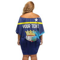 Personalized Curacao Flag Day Family Matching Off Shoulder Short Dress and Hawaiian Shirt Dia di Bandera
