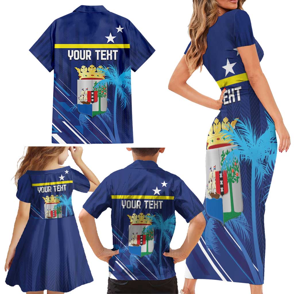 Personalized Curacao Flag Day Family Matching Short Sleeve Bodycon Dress and Hawaiian Shirt Dia di Bandera