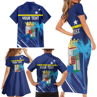 Personalized Curacao Flag Day Family Matching Short Sleeve Bodycon Dress and Hawaiian Shirt Dia di Bandera
