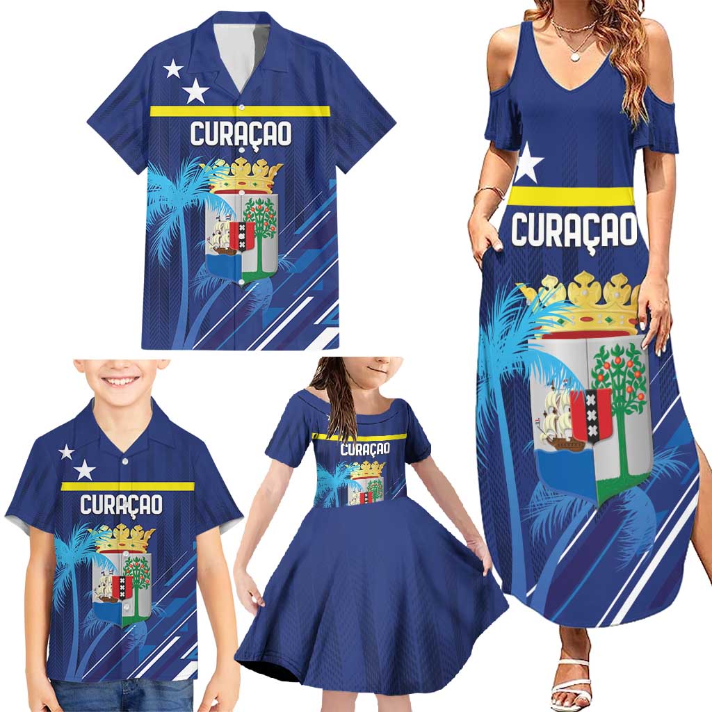 Personalized Curacao Flag Day Family Matching Summer Maxi Dress and Hawaiian Shirt Dia di Bandera