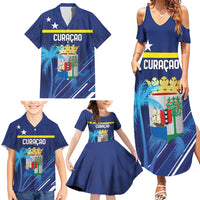 Personalized Curacao Flag Day Family Matching Summer Maxi Dress and Hawaiian Shirt Dia di Bandera