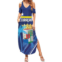 Personalized Curacao Flag Day Family Matching Summer Maxi Dress and Hawaiian Shirt Dia di Bandera