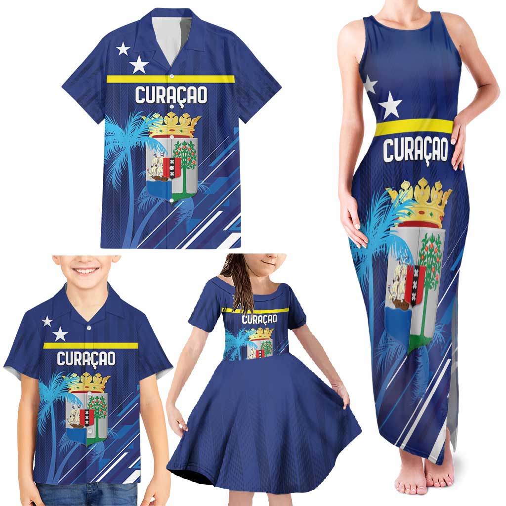 Personalized Curacao Flag Day Family Matching Tank Maxi Dress and Hawaiian Shirt Dia di Bandera