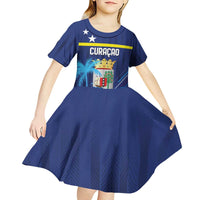 Personalized Curacao Flag Day Kid Short Sleeve Dress Dia di Bandera