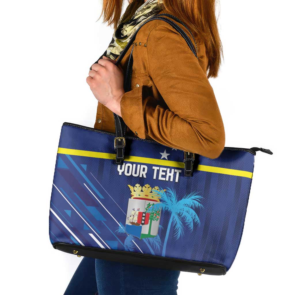 Personalized Curacao Flag Day Leather Tote Bag Dia di Bandera