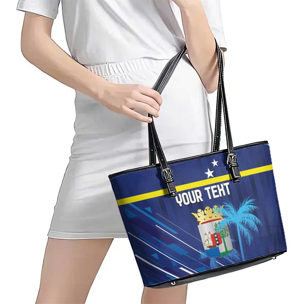 Personalized Curacao Flag Day Leather Tote Bag Dia di Bandera