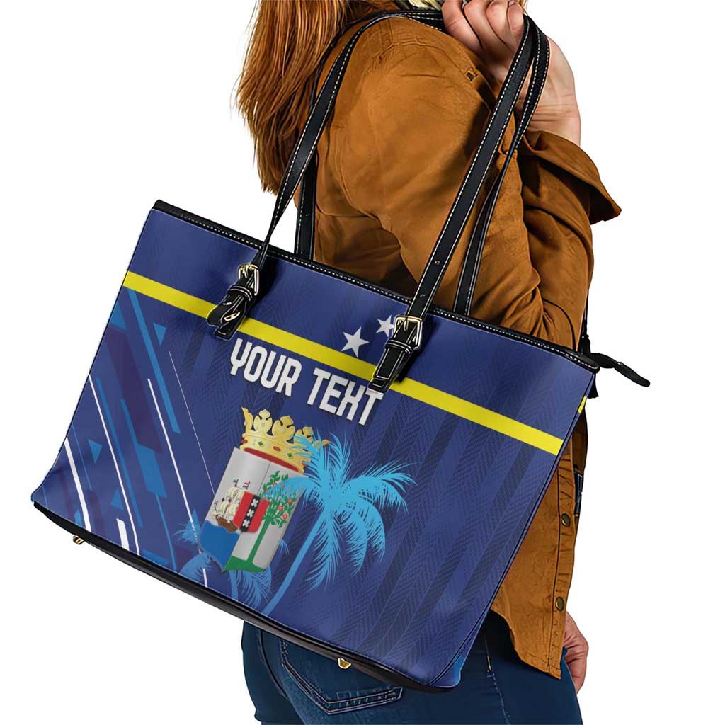 Personalized Curacao Flag Day Leather Tote Bag Dia di Bandera