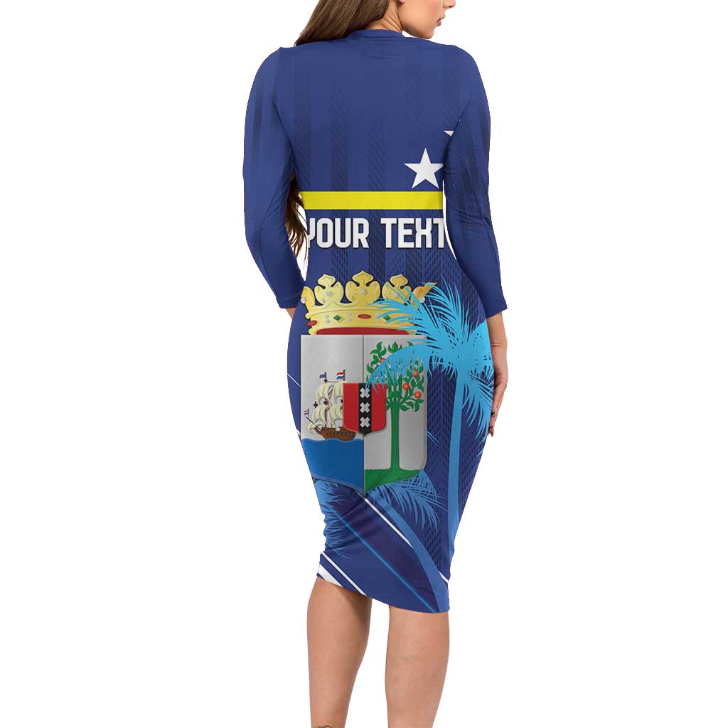 Personalized Curacao Flag Day Long Sleeve Bodycon Dress Dia di Bandera