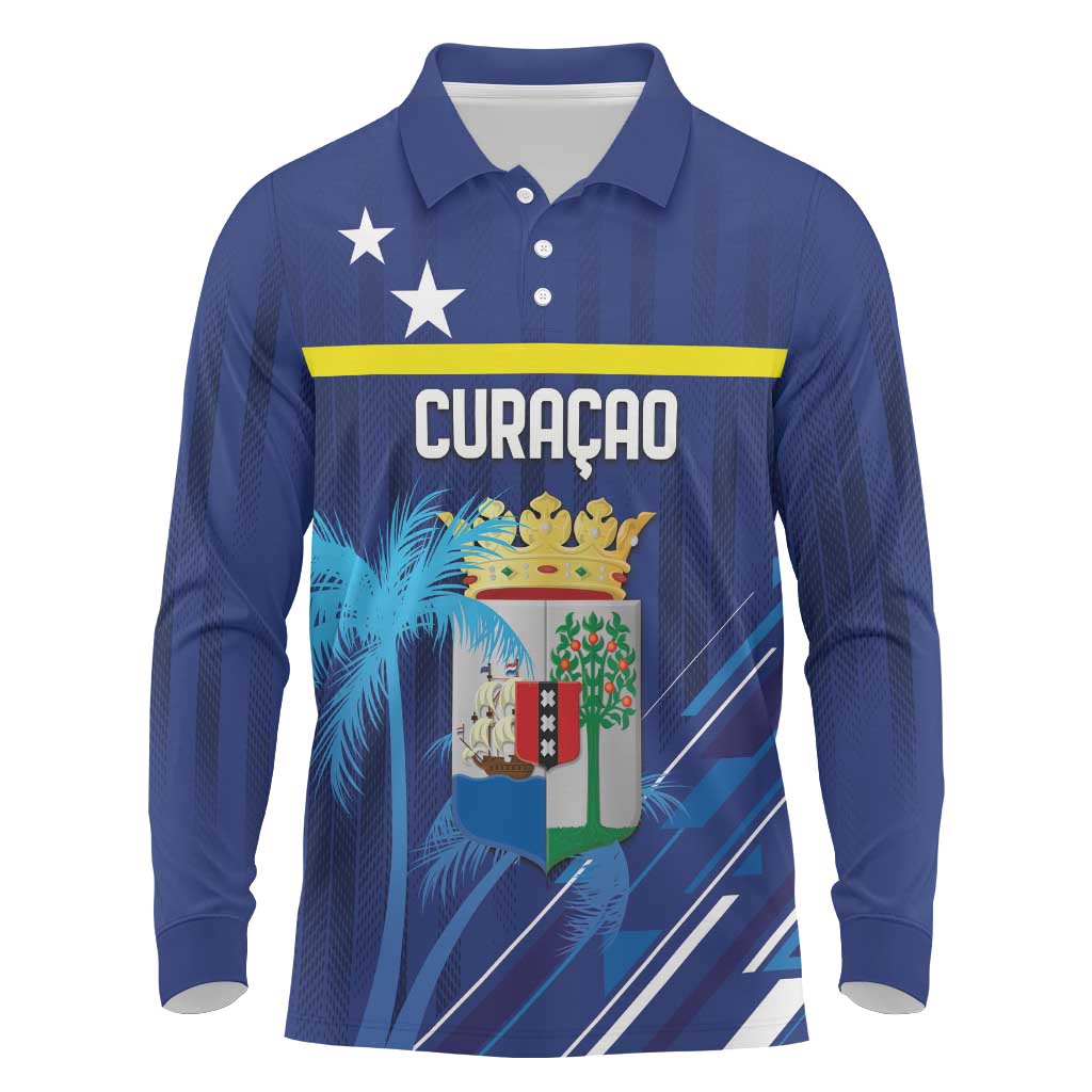 Personalized Curacao Flag Day Long Sleeve Polo Shirt Dia di Bandera