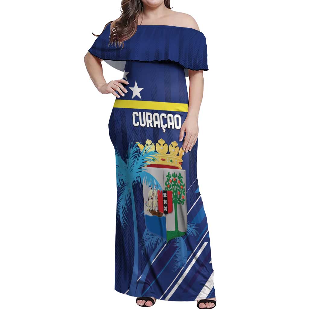 Personalized Curacao Flag Day Off Shoulder Maxi Dress Dia di Bandera
