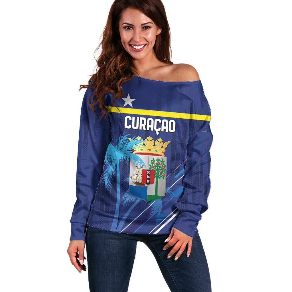 Personalized Curacao Flag Day Off Shoulder Sweater Dia di Bandera
