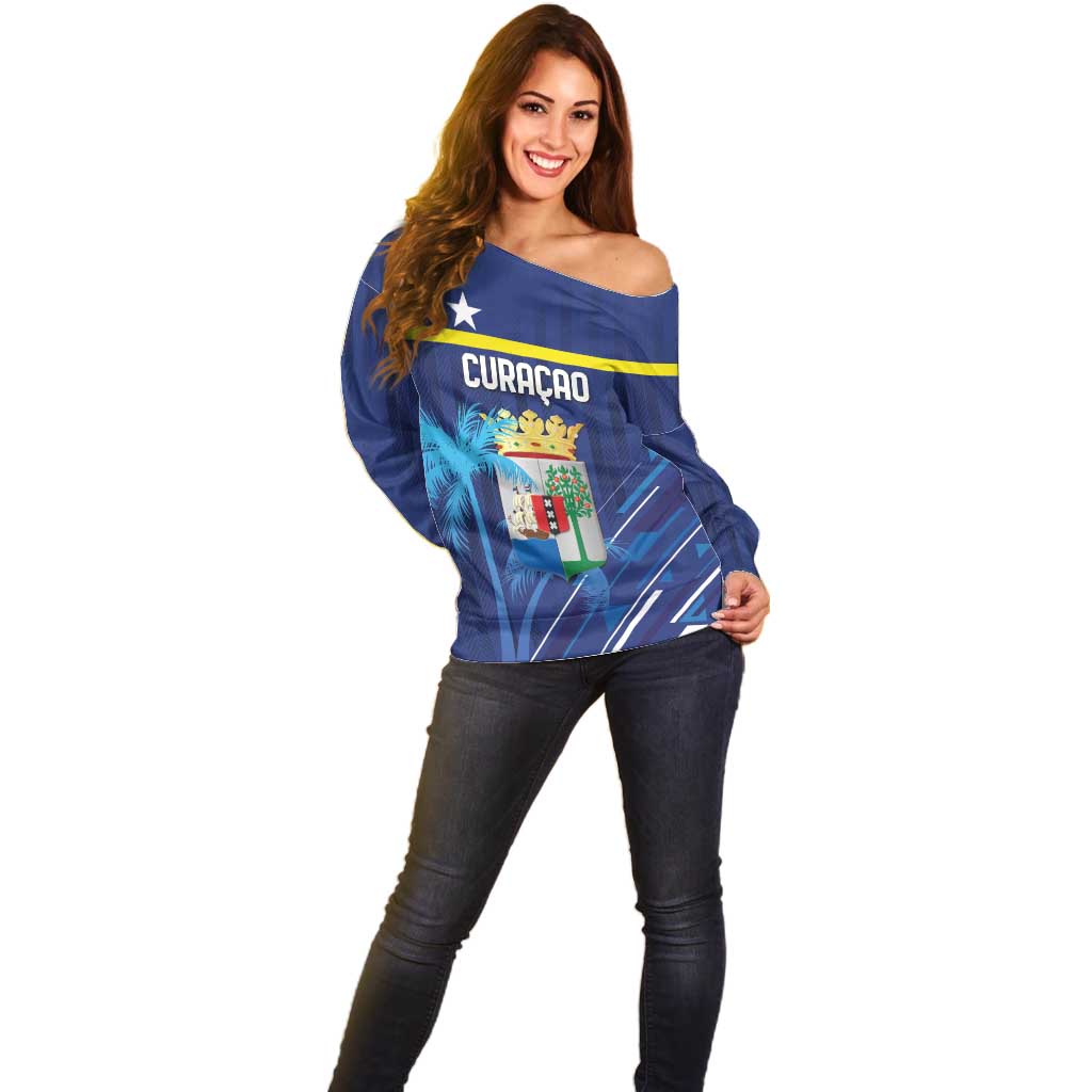 Personalized Curacao Flag Day Off Shoulder Sweater Dia di Bandera