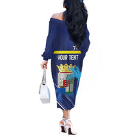 Personalized Curacao Flag Day Off The Shoulder Long Sleeve Dress Dia di Bandera