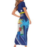 Personalized Curacao Flag Day Short Sleeve Bodycon Dress Dia di Bandera
