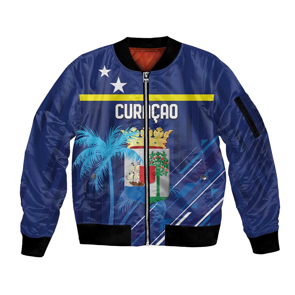 Personalized Curacao Flag Day Sleeve Zip Bomber Jacket Dia di Bandera