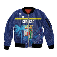 Personalized Curacao Flag Day Sleeve Zip Bomber Jacket Dia di Bandera