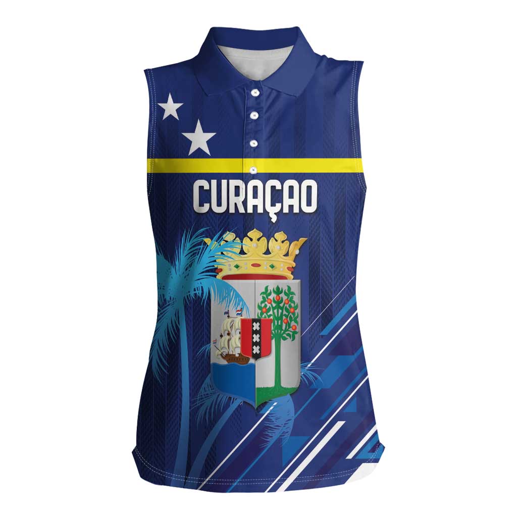Personalized Curacao Flag Day Women Sleeveless Polo Shirt Dia di Bandera