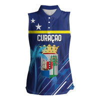 Personalized Curacao Flag Day Women Sleeveless Polo Shirt Dia di Bandera