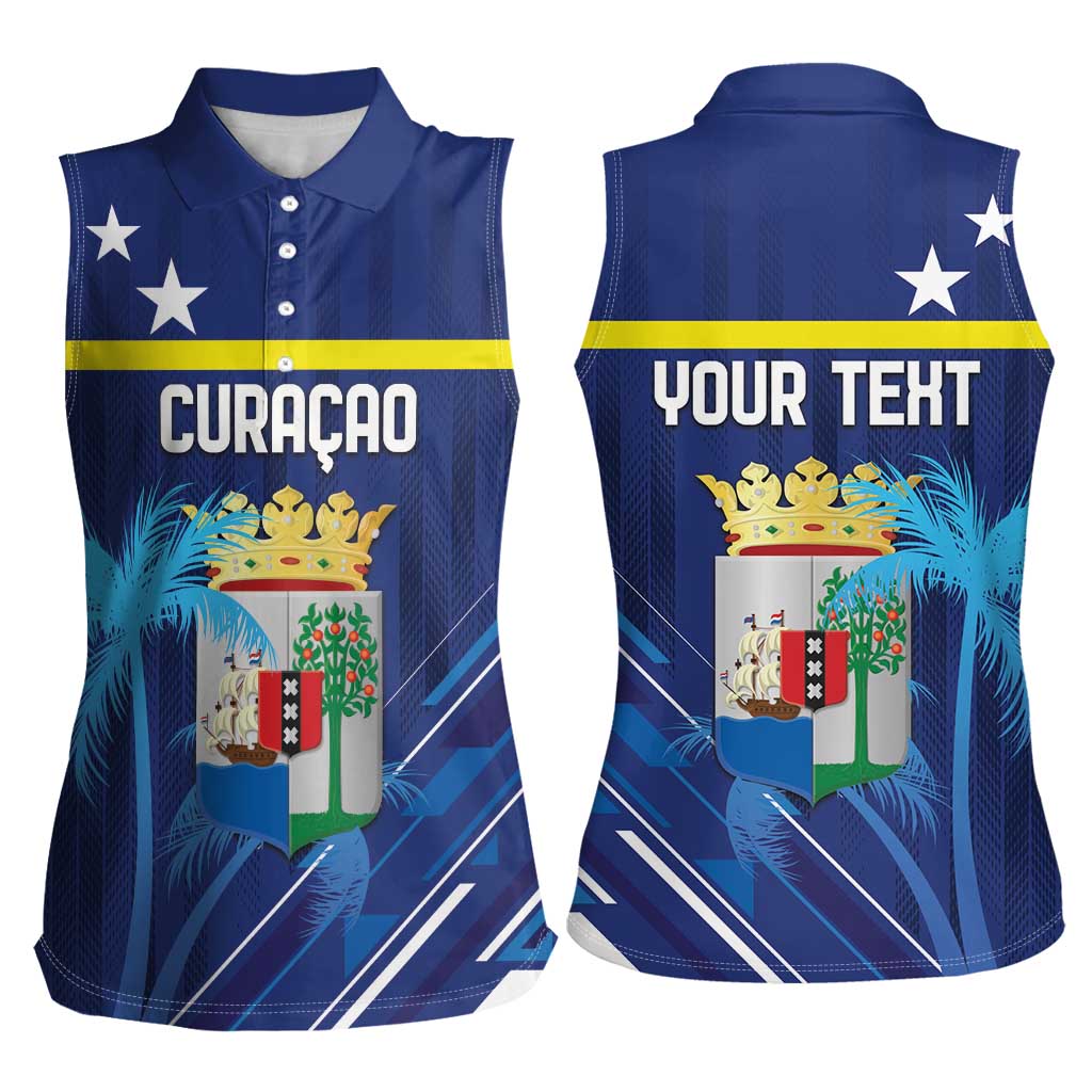 Personalized Curacao Flag Day Women Sleeveless Polo Shirt Dia di Bandera