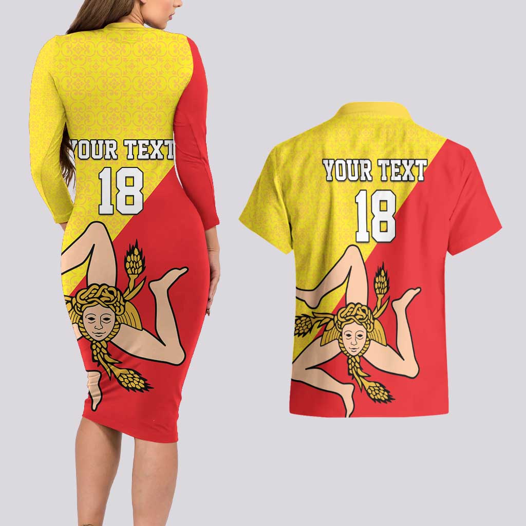 Custom Sicilia Football Couples Matching Long Sleeve Bodycon Dress and Hawaiian Shirt Naziunali Siciliana - Wonder Print Shop
