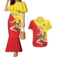 Custom Sicilia Football Couples Matching Mermaid Dress and Hawaiian Shirt Naziunali Siciliana - Wonder Print Shop