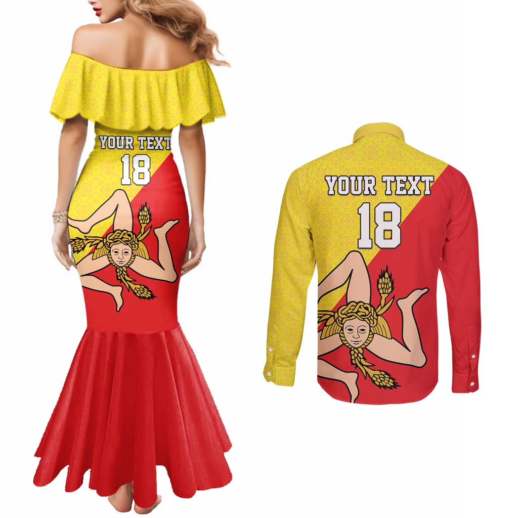 Custom Sicilia Football Couples Matching Mermaid Dress and Long Sleeve Button Shirt Naziunali Siciliana - Wonder Print Shop