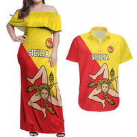 Custom Sicilia Football Couples Matching Off Shoulder Maxi Dress and Hawaiian Shirt Naziunali Siciliana - Wonder Print Shop