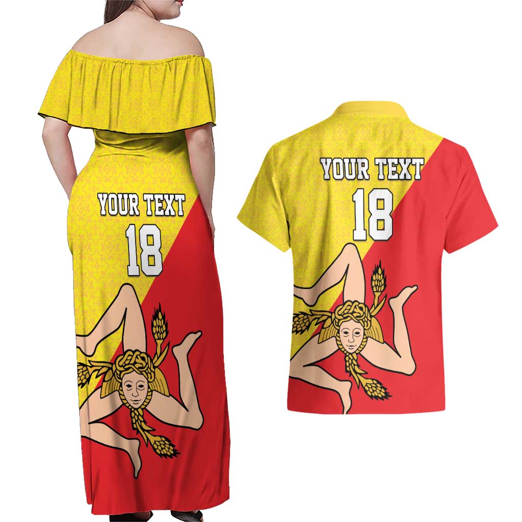 Custom Sicilia Football Couples Matching Off Shoulder Maxi Dress and Hawaiian Shirt Naziunali Siciliana - Wonder Print Shop