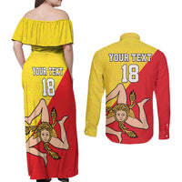 Custom Sicilia Football Couples Matching Off Shoulder Maxi Dress and Long Sleeve Button Shirt Naziunali Siciliana - Wonder Print Shop