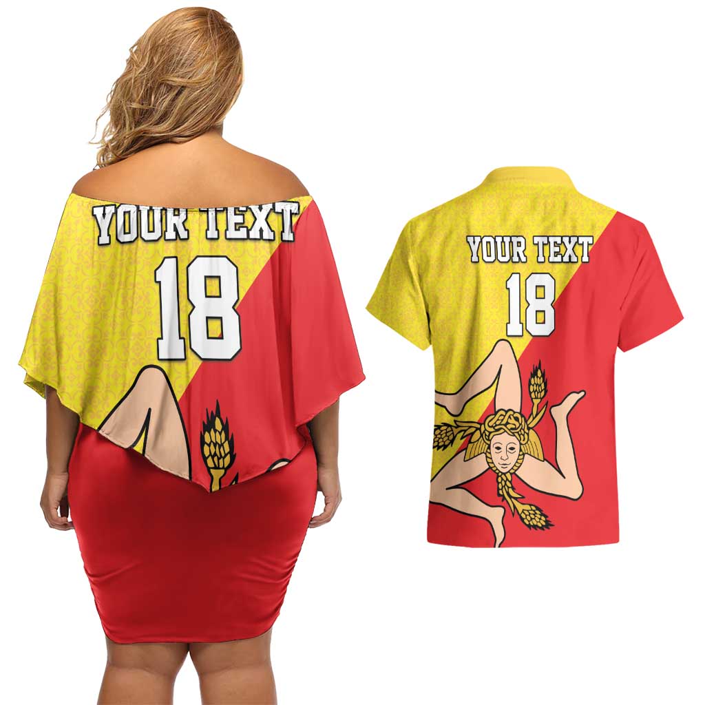 Custom Sicilia Football Couples Matching Off Shoulder Short Dress and Hawaiian Shirt Naziunali Siciliana - Wonder Print Shop