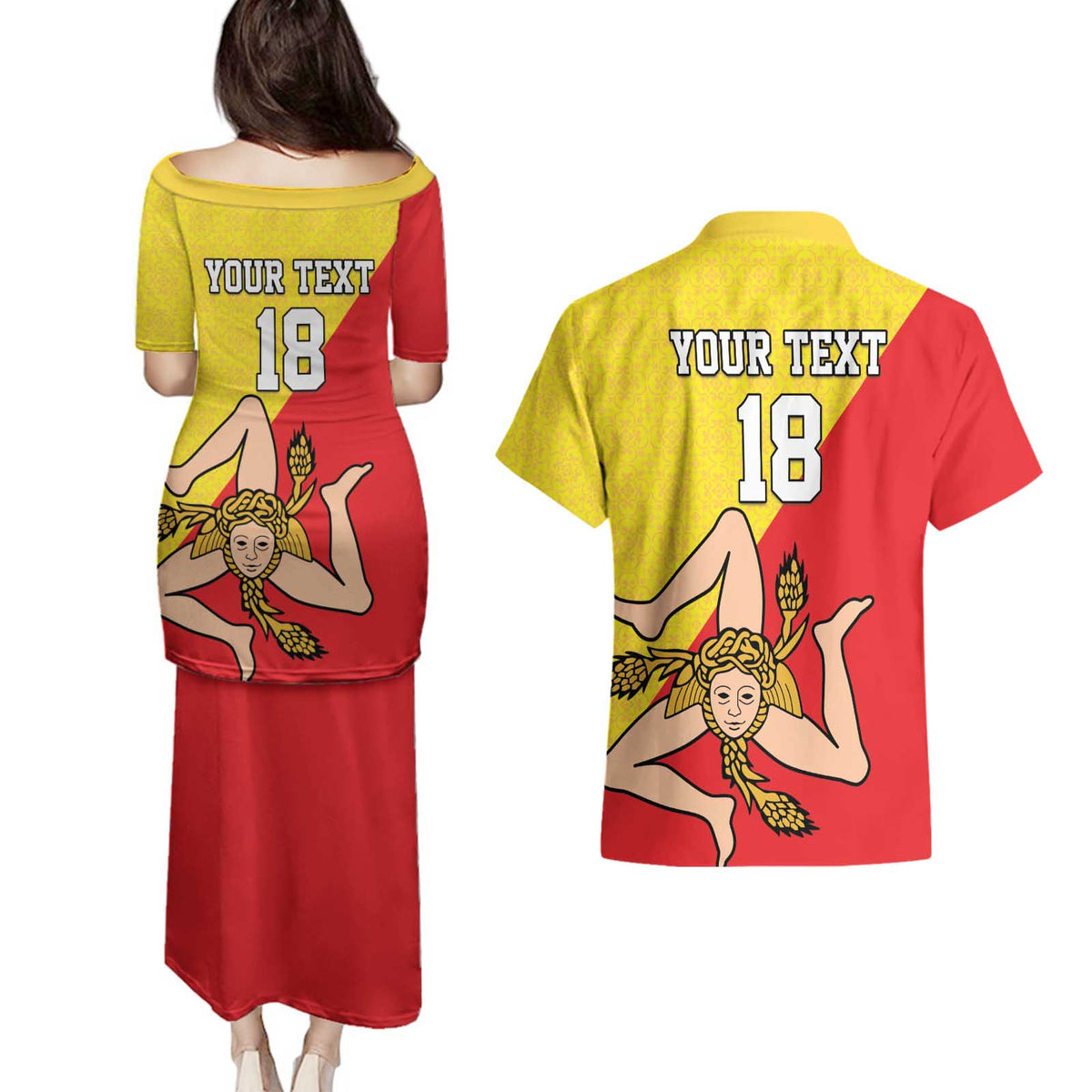 Custom Sicilia Football Couples Matching Puletasi and Hawaiian Shirt Naziunali Siciliana - Wonder Print Shop