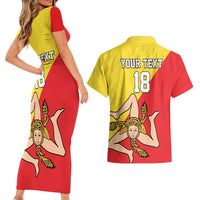 Custom Sicilia Football Couples Matching Short Sleeve Bodycon Dress and Hawaiian Shirt Naziunali Siciliana - Wonder Print Shop