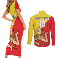 Custom Sicilia Football Couples Matching Short Sleeve Bodycon Dress and Long Sleeve Button Shirt Naziunali Siciliana - Wonder Print Shop