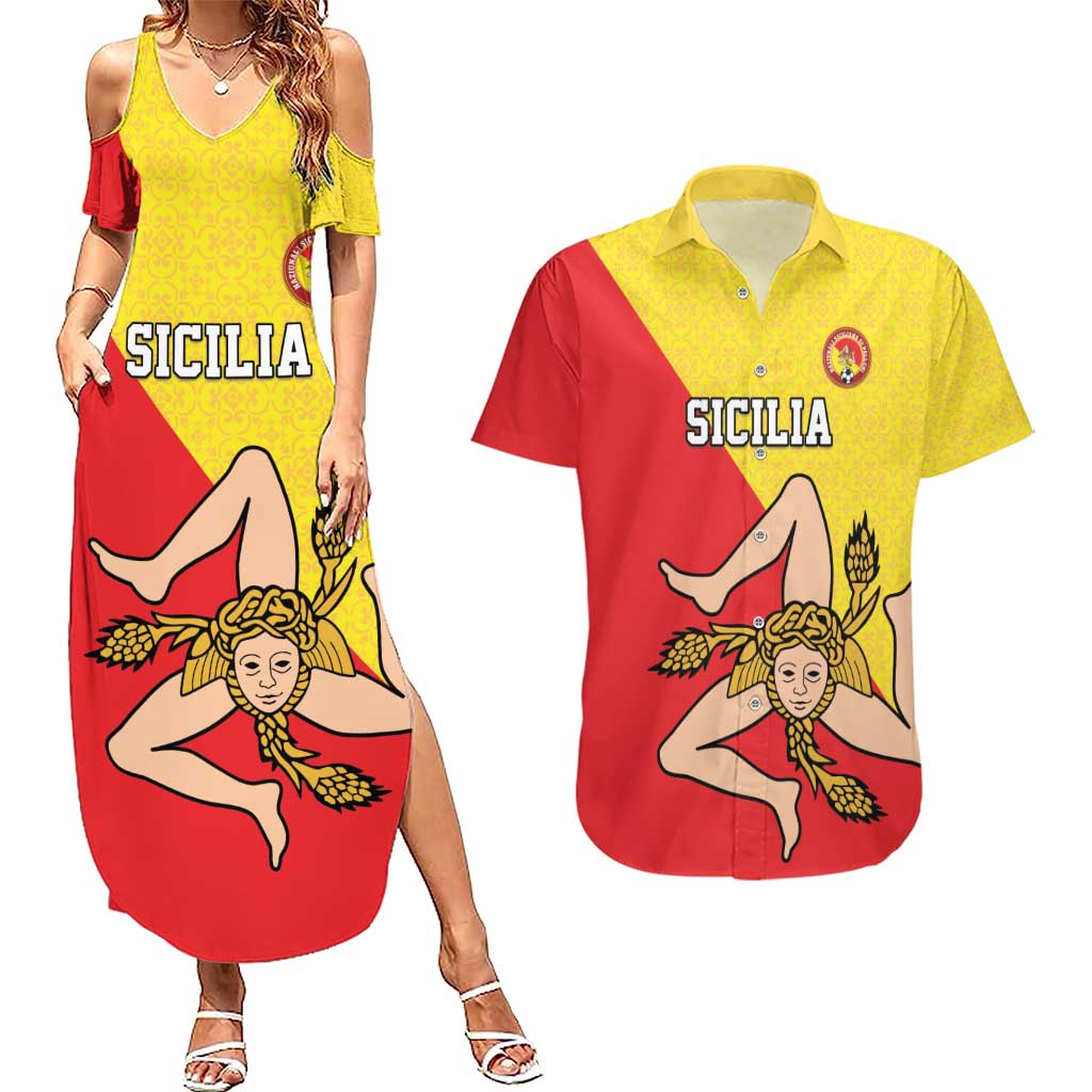 Custom Sicilia Football Couples Matching Summer Maxi Dress and Hawaiian Shirt Naziunali Siciliana - Wonder Print Shop