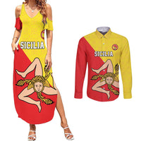 Custom Sicilia Football Couples Matching Summer Maxi Dress and Long Sleeve Button Shirt Naziunali Siciliana - Wonder Print Shop