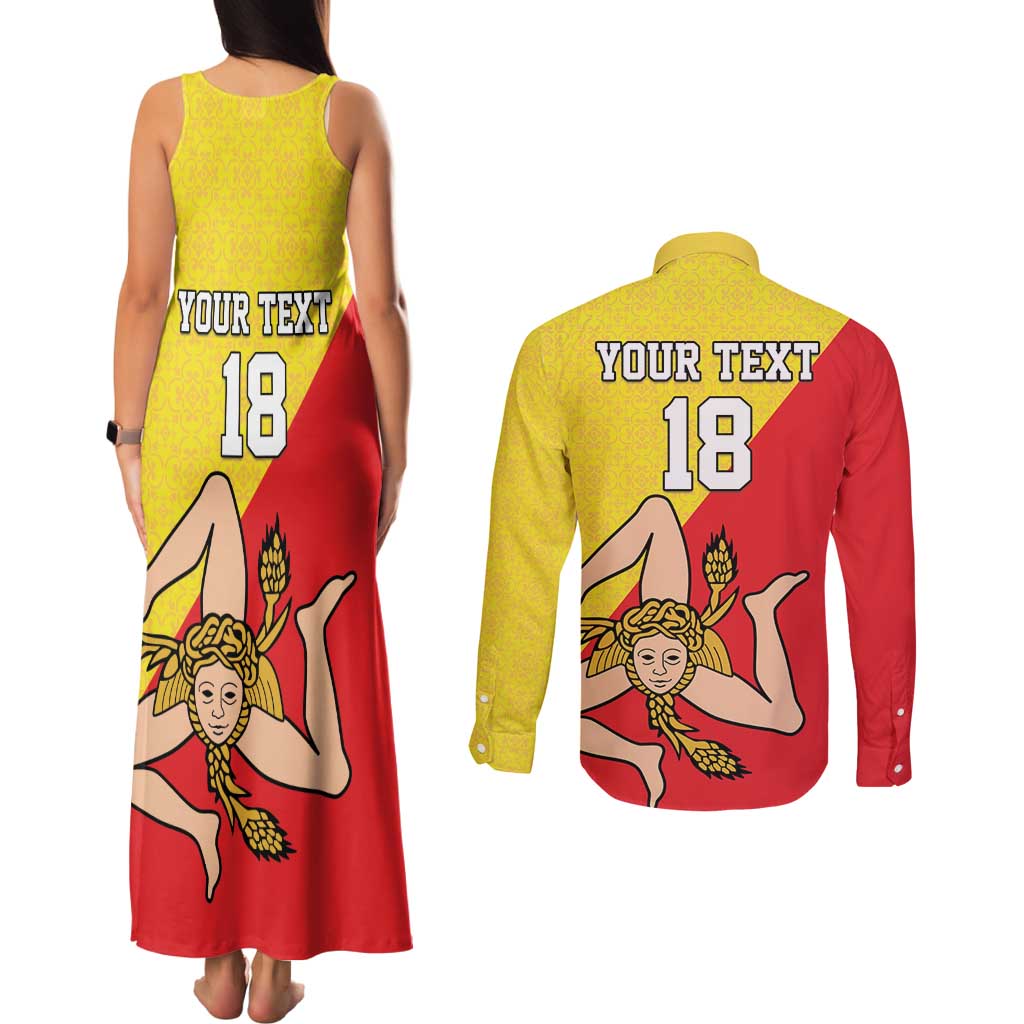 Custom Sicilia Football Couples Matching Tank Maxi Dress and Long Sleeve Button Shirt Naziunali Siciliana - Wonder Print Shop
