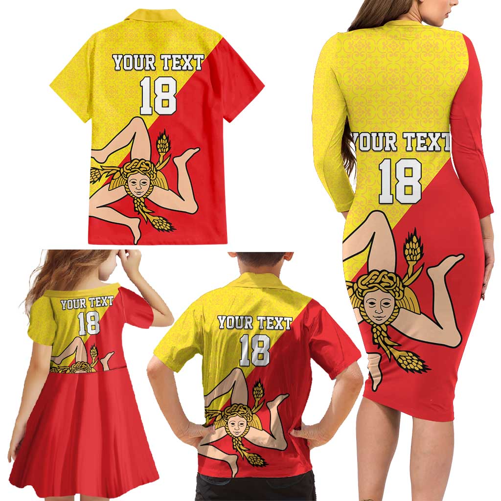 Custom Sicilia Football Family Matching Long Sleeve Bodycon Dress and Hawaiian Shirt Naziunali Siciliana - Wonder Print Shop
