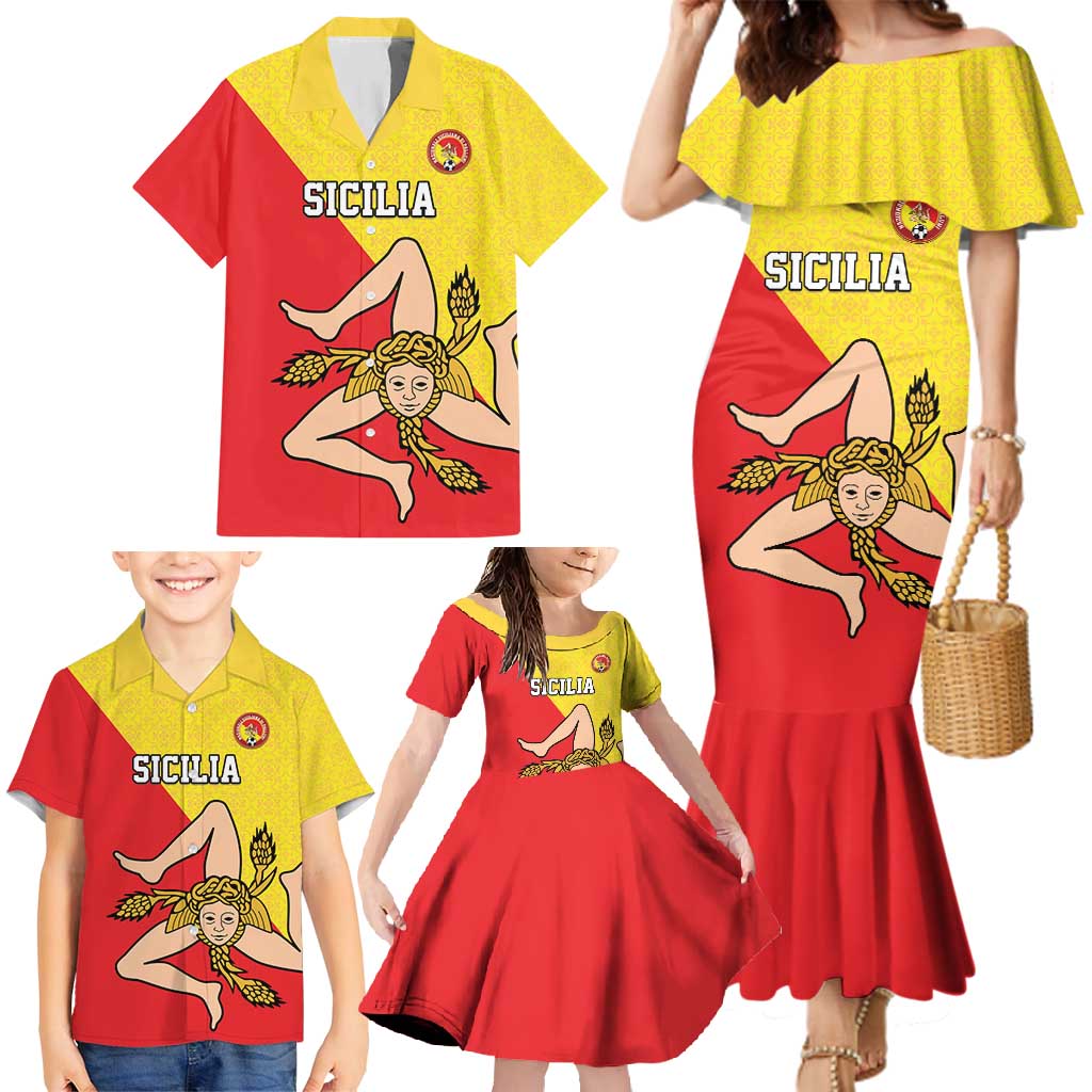 Custom Sicilia Football Family Matching Mermaid Dress and Hawaiian Shirt Naziunali Siciliana - Wonder Print Shop