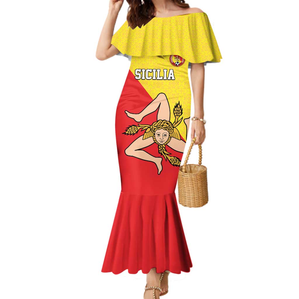 Custom Sicilia Football Family Matching Mermaid Dress and Hawaiian Shirt Naziunali Siciliana - Wonder Print Shop