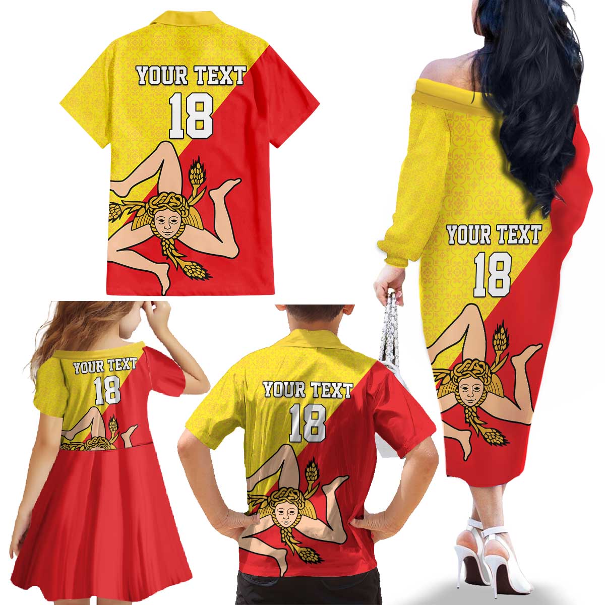 Custom Sicilia Football Family Matching Off The Shoulder Long Sleeve Dress and Hawaiian Shirt Naziunali Siciliana - Wonder Print Shop
