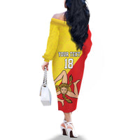 Custom Sicilia Football Family Matching Off The Shoulder Long Sleeve Dress and Hawaiian Shirt Naziunali Siciliana - Wonder Print Shop