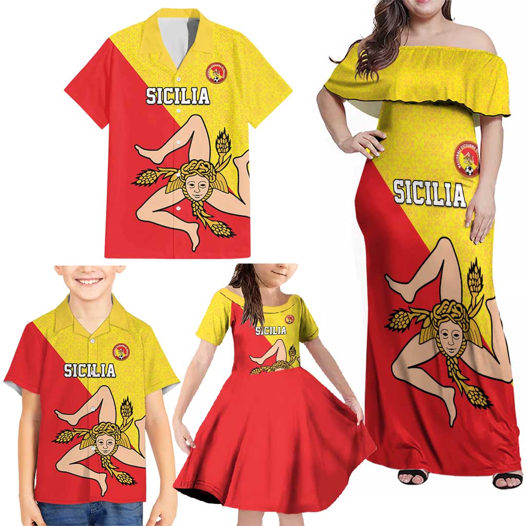 Custom Sicilia Football Family Matching Off Shoulder Maxi Dress and Hawaiian Shirt Naziunali Siciliana - Wonder Print Shop