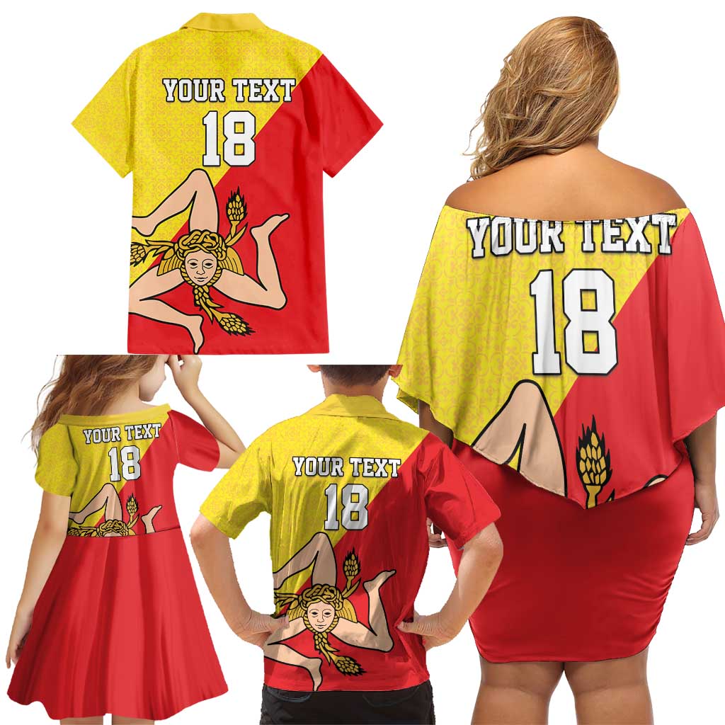 Custom Sicilia Football Family Matching Off Shoulder Short Dress and Hawaiian Shirt Naziunali Siciliana - Wonder Print Shop